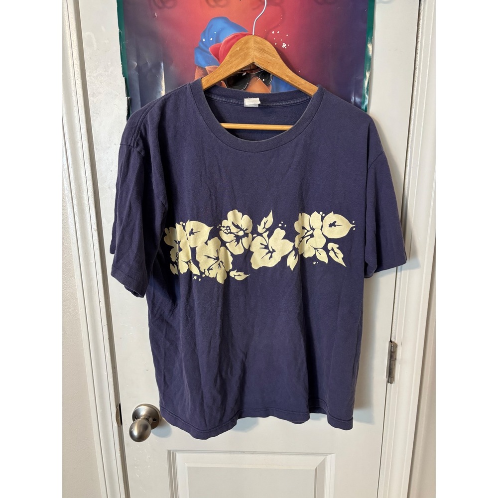 Vintage Navy Blue Hibiscus Floral 80sT-Shirt Mens XL Short Sleeve Cotton